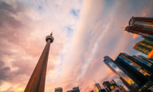 The landmark of Toronto CN Tower along the skyline