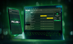 Image of a computer showing Proline+ on the screen, to the left is a smartphone with the mobile app on the screen