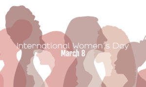 International Womens Day banner_Pastel palette_Women of different ethnicities stand side by side