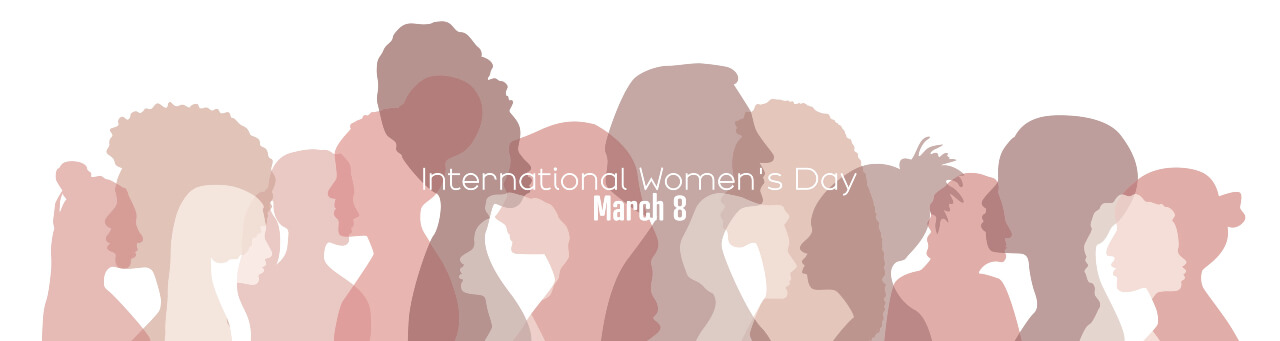 International Womens Day banner_Pastel palette_Women of different ethnicities stand side by side