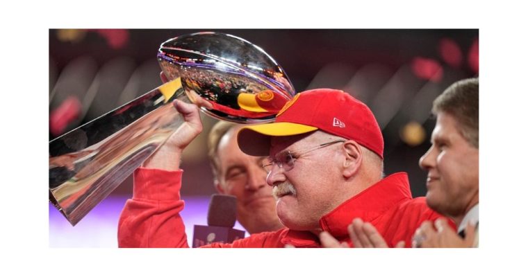 Andy Reid with Vince Lombardi trophy. A PlayCanada analysis found only 2.9% of the ads shown during the 2024 Super Bowl were for Ontario sportsbooks — and all but one were for FanDuel.