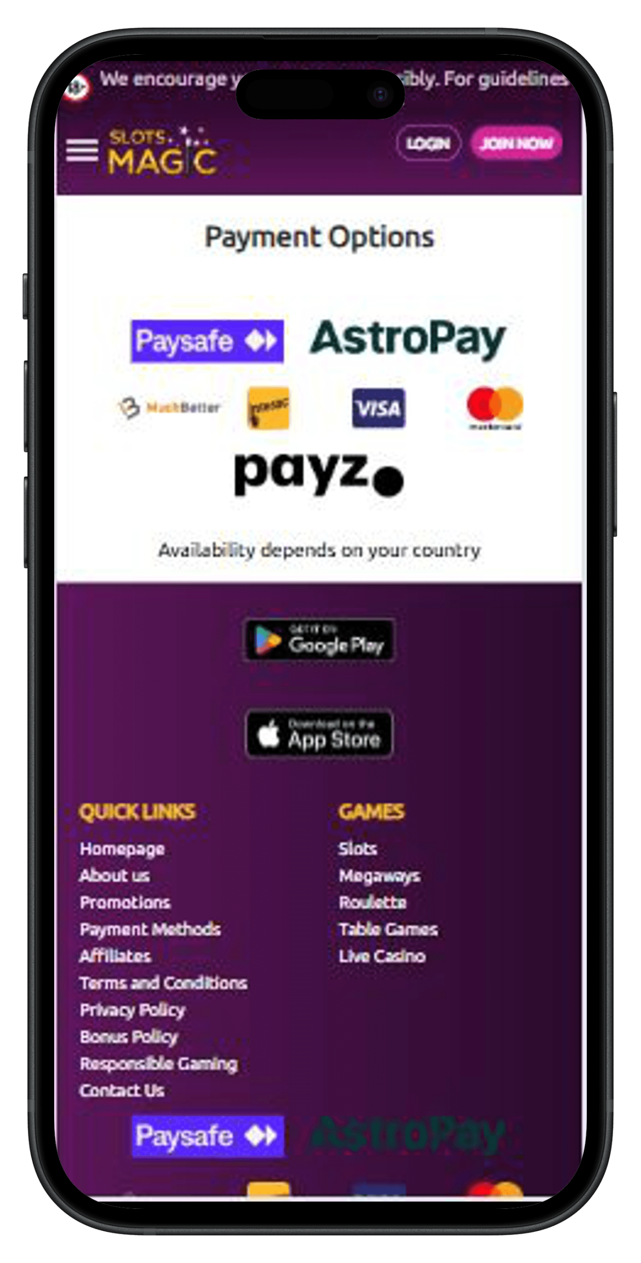 SlotsMagic casino payment method.