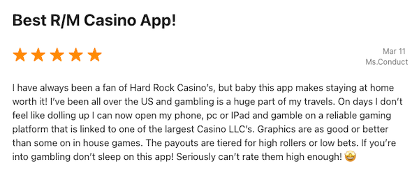 Hard Rock Bet Casino user review