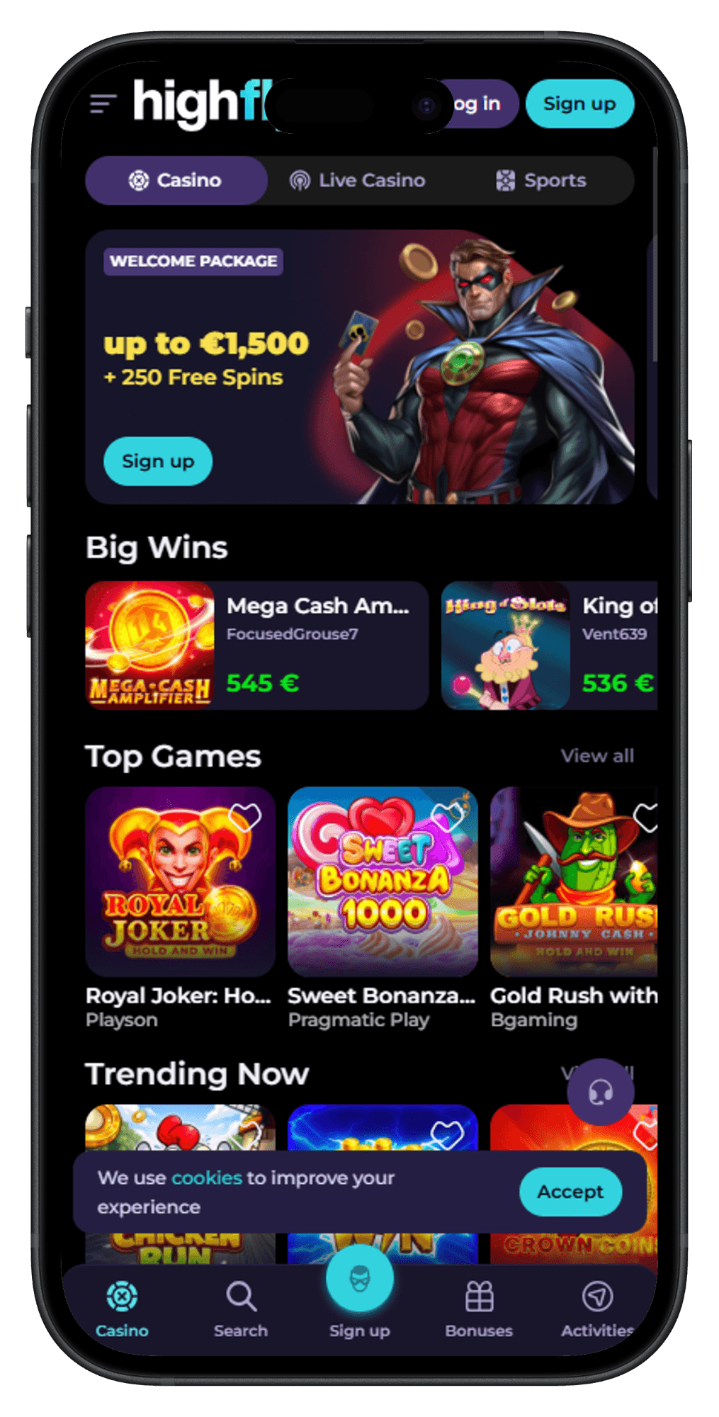 Highflybet Casino Homepage games