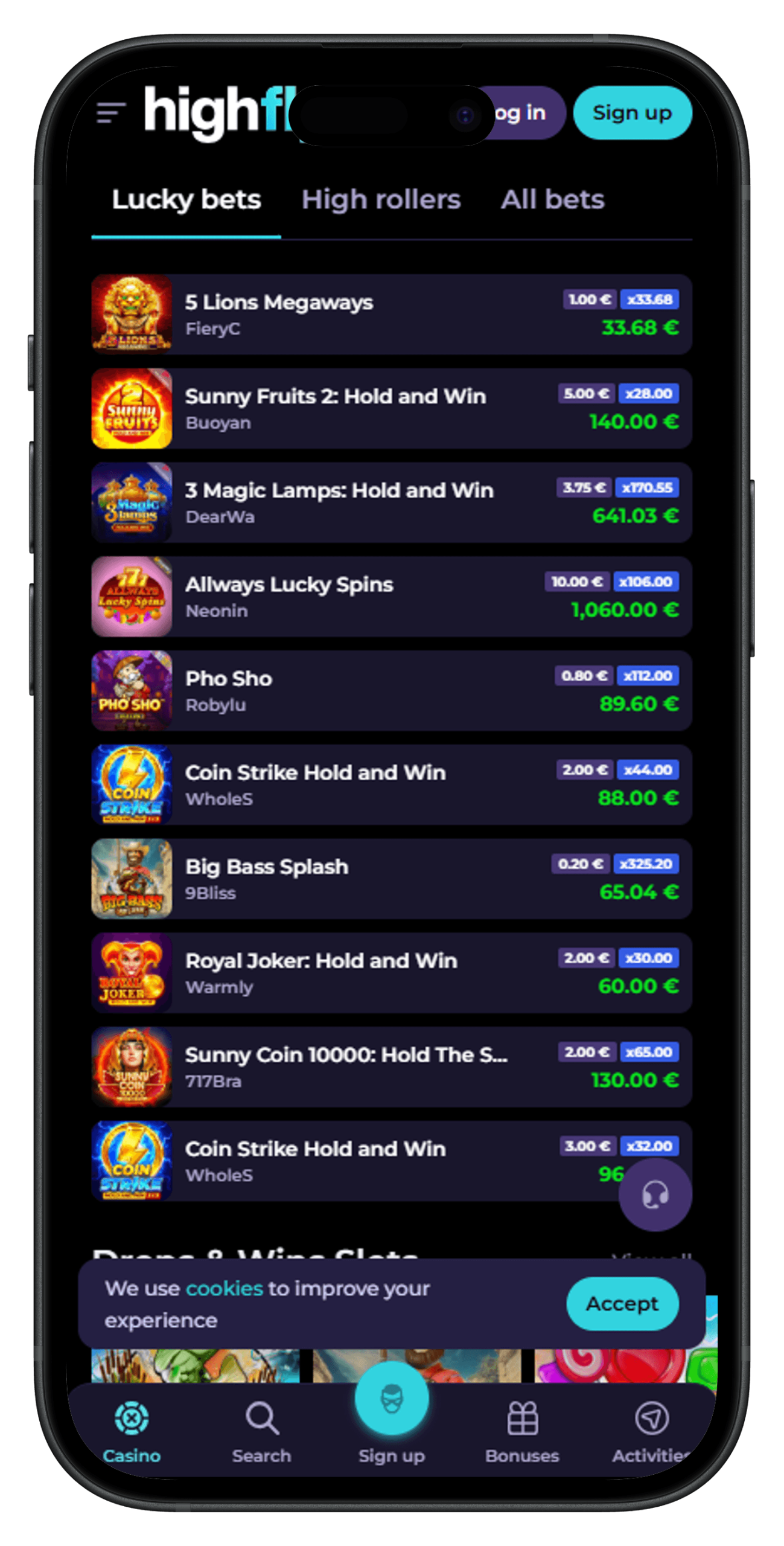 Highflybet Casino lucky bet games