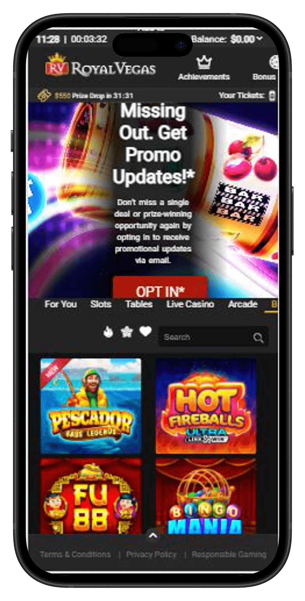 Royal Vegas bingo games page