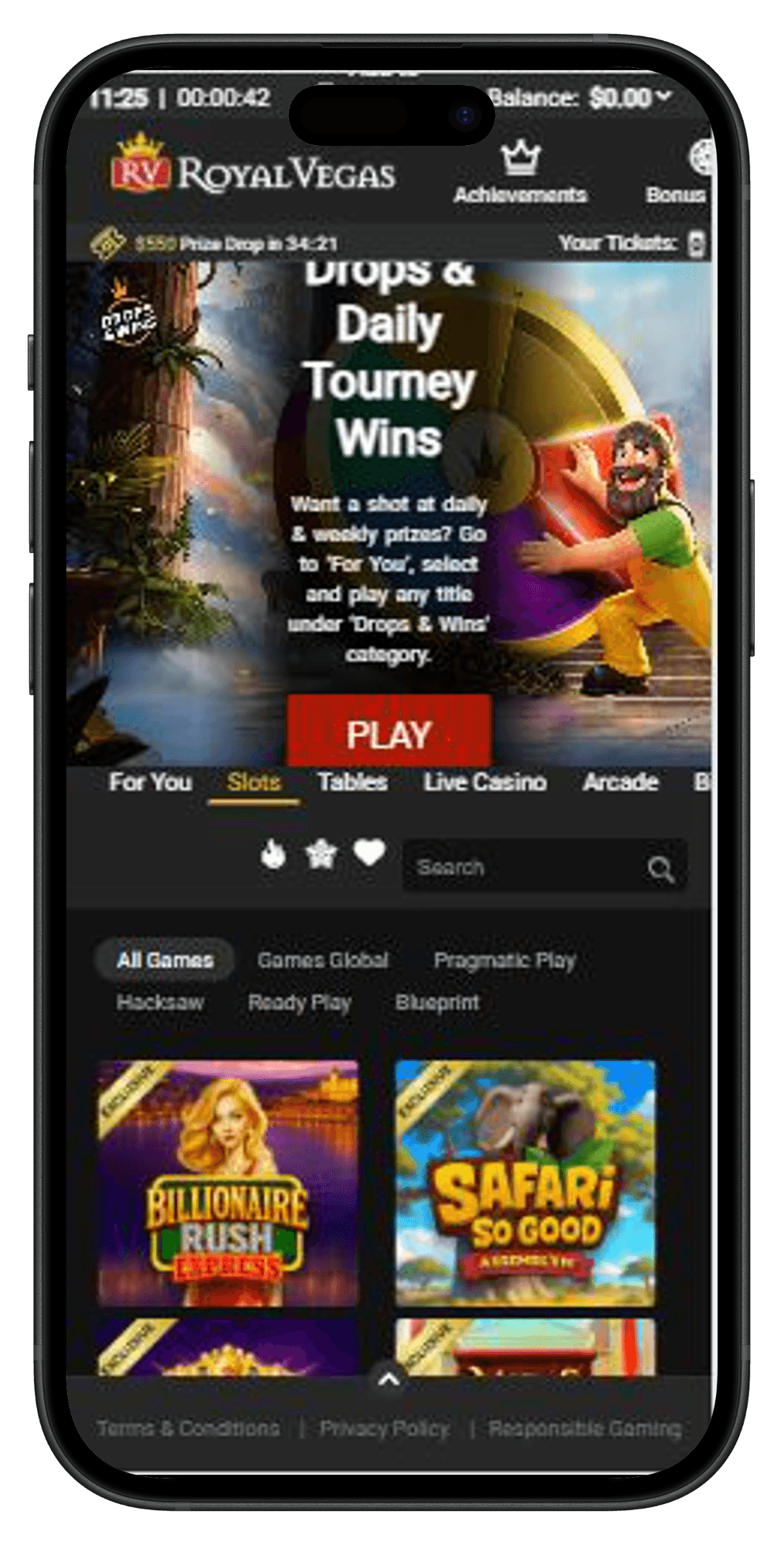 Royal Vegas slots page