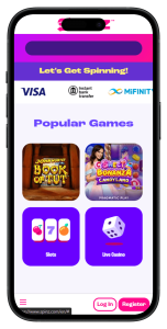 Spinz Casino homepage portrait