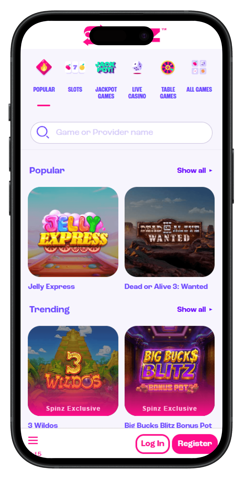 Spinz casino games